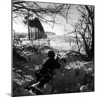 American Soldier Peering Across Snowy Field During Counter Offensive Known as Battle of the Bulge-John Florea-Mounted Photographic Print