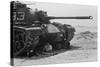 American soldier reads a newspaper in the shade under a U.S. Marine tank in Beirut, Lebanon, 1958-Thomas J. O'halloran-Stretched Canvas