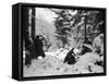 American Soldiers Crouched in Snowy Woods Near Amonines During the Battle of the Bulge-null-Framed Stretched Canvas