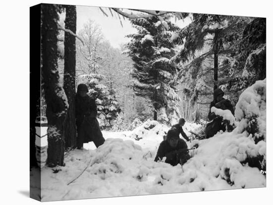 American Soldiers Crouched in Snowy Woods Near Amonines During the Battle of the Bulge-null-Stretched Canvas