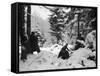 American Soldiers Crouched in Snowy Woods Near Amonines During the Battle of the Bulge-null-Framed Stretched Canvas