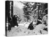 American Soldiers Crouched in Snowy Woods Near Amonines During the Battle of the Bulge-null-Stretched Canvas