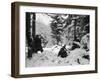 American Soldiers Crouched in Snowy Woods Near Amonines During the Battle of the Bulge-null-Framed Photographic Print