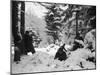 American Soldiers Crouched in Snowy Woods Near Amonines During the Battle of the Bulge-null-Mounted Photographic Print