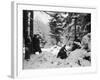 American Soldiers Crouched in Snowy Woods Near Amonines During the Battle of the Bulge-null-Framed Photographic Print