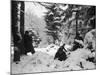 American Soldiers Crouched in Snowy Woods Near Amonines During the Battle of the Bulge-null-Mounted Photographic Print