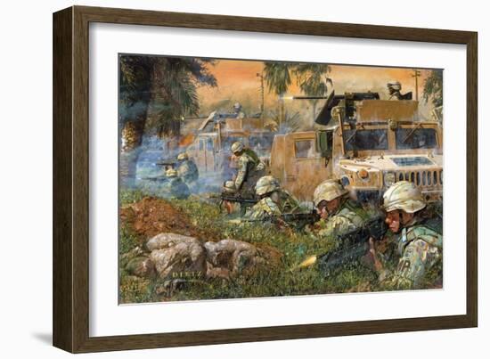 American Soldiers Firing on Iraqi Insurgents-null-Framed Giclee Print