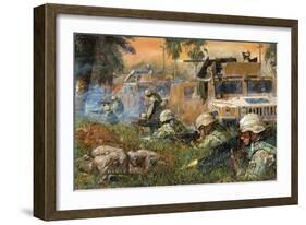 American Soldiers Firing on Iraqi Insurgents-null-Framed Giclee Print