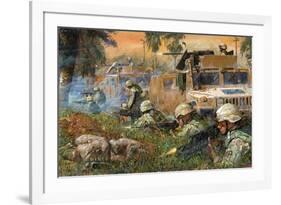 American Soldiers Firing on Iraqi Insurgents-null-Framed Giclee Print