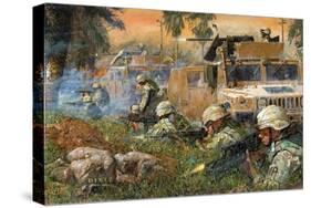 American Soldiers Firing on Iraqi Insurgents-null-Stretched Canvas