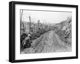 American Soldiers Kneeling on Side of Road in Okinawa-null-Framed Photographic Print