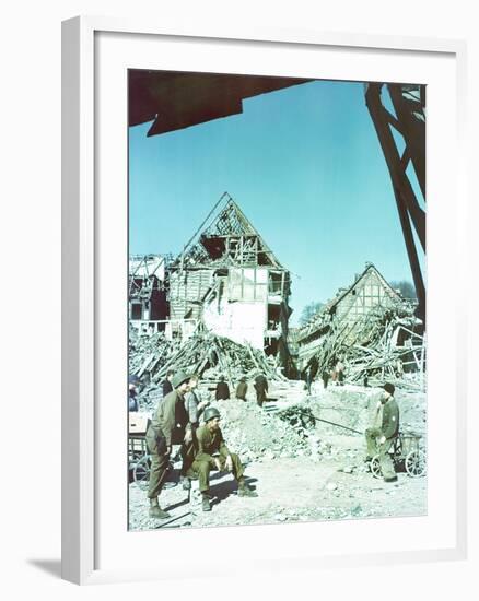 American Soldiers of the First Infantry Division Watching as the Citizens of Osterode Return-null-Framed Photographic Print