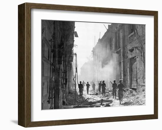 American Soldiers on War Torn Street of Messina-null-Framed Photographic Print