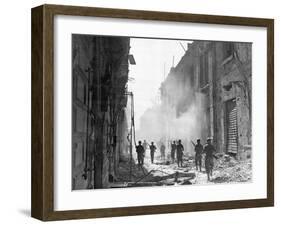 American Soldiers on War Torn Street of Messina-null-Framed Photographic Print