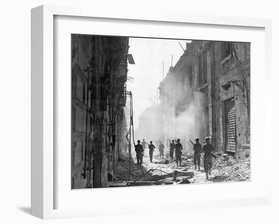 American Soldiers on War Torn Street of Messina-null-Framed Photographic Print