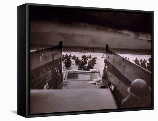 American Soldiers Wade from Landing Craft to the Omaha Beach, D-Day, June 6, 1944-null-Framed Stretched Canvas