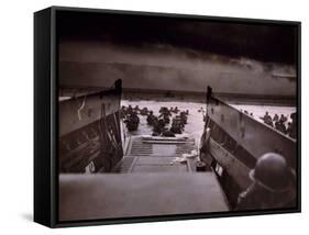 American Soldiers Wade from Landing Craft to the Omaha Beach, D-Day, June 6, 1944-null-Framed Stretched Canvas