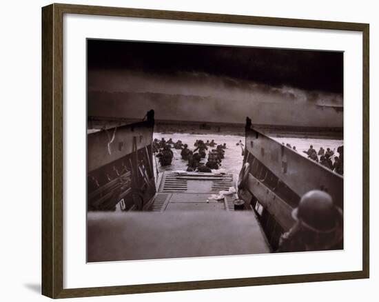 American Soldiers Wade from Landing Craft to the Omaha Beach, D-Day, June 6, 1944-null-Framed Photo