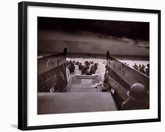 American Soldiers Wade from Landing Craft to the Omaha Beach, D-Day, June 6, 1944-null-Framed Photo