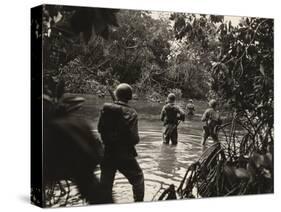 American Soldiers Wading Through Water in the New Georgia Group of the Solomon Islands, 1943-null-Stretched Canvas