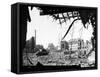 American Tank Amid Rubble in Street of German City-null-Framed Stretched Canvas