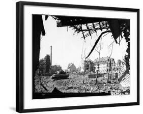 American Tank Amid Rubble in Street of German City-null-Framed Photographic Print