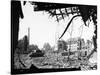 American Tank Amid Rubble in Street of German City-null-Stretched Canvas