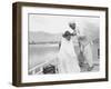 American Tourist, Young Danny Thomas Receiving Hair Cut on House Boat During Vacationing-James Burke-Framed Photographic Print