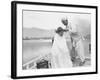 American Tourist, Young Danny Thomas Receiving Hair Cut on House Boat During Vacationing-James Burke-Framed Photographic Print