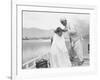 American Tourist, Young Danny Thomas Receiving Hair Cut on House Boat During Vacationing-James Burke-Framed Photographic Print