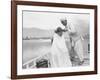 American Tourist, Young Danny Thomas Receiving Hair Cut on House Boat During Vacationing-James Burke-Framed Photographic Print