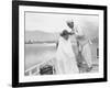 American Tourist, Young Danny Thomas Receiving Hair Cut on House Boat During Vacationing-James Burke-Framed Photographic Print