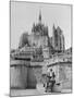 American Travelers Below France's Medieval Abbey at Mont Saint Michel Reading Together from a Book-Yale Joel-Mounted Photographic Print