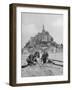 American Travelers Building a Sand Replica of France's Medieval Abbey at Mont Saint Michel-Yale Joel-Framed Photographic Print