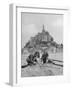 American Travelers Building a Sand Replica of France's Medieval Abbey at Mont Saint Michel-Yale Joel-Framed Photographic Print