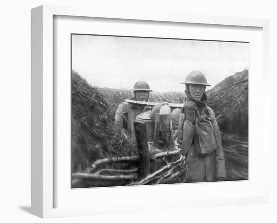 American Troops at the Front Delivering Soup to their Comrades, 1917-1918-null-Framed Giclee Print