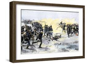 American Troops Charging the British at the Battle of Princeton, New Jersey, c.1777-null-Framed Giclee Print