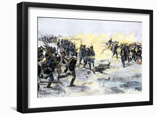 American Troops Charging the British at the Battle of Princeton, New Jersey, c.1777-null-Framed Giclee Print