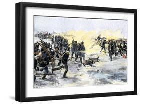 American Troops Charging the British at the Battle of Princeton, New Jersey, c.1777-null-Framed Giclee Print