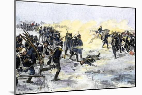 American Troops Charging the British at the Battle of Princeton, New Jersey, c.1777-null-Mounted Giclee Print
