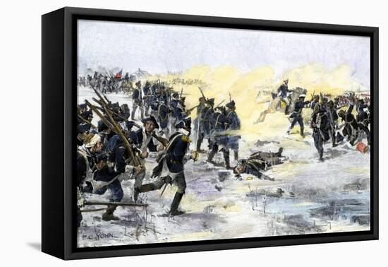 American Troops Charging the British at the Battle of Princeton, New Jersey, c.1777-null-Framed Stretched Canvas