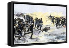 American Troops Charging the British at the Battle of Princeton, New Jersey, c.1777-null-Framed Stretched Canvas
