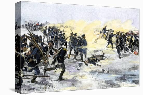 American Troops Charging the British at the Battle of Princeton, New Jersey, c.1777-null-Stretched Canvas