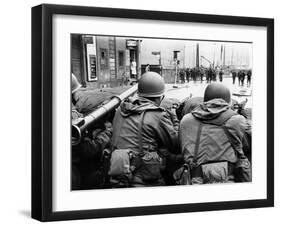 American Troops Face East Berlin at Checkpoint Charlie at Friedrichstrasse in West Berlin-null-Framed Photo