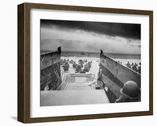 American Troops on Omaha Beach During D Day Invasion of Normandy-null-Framed Premium Photographic Print