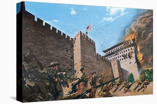 American Troops Scaling the Tartar Wall in Peking in 1900 During the Boxer Rebellion-null-Stretched Canvas