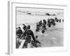 American Troops Under Enemy Fire Wading Through the Sea to Land on the Beaches of Normandy France-null-Framed Photographic Print