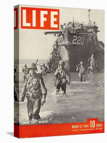 American Troops Wading Ashore from Landing Craft During the Invasion of Salerno, March 27, 1944-George Rodger-Stretched Canvas