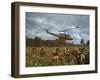 American UH1 Huey Helicopter Lifting Off as Personnel on the Ground Protect Themselves-Larry Burrows-Framed Premium Photographic Print