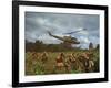 American UH1 Huey Helicopter Lifting Off as Personnel on the Ground Protect Themselves-Larry Burrows-Framed Photographic Print